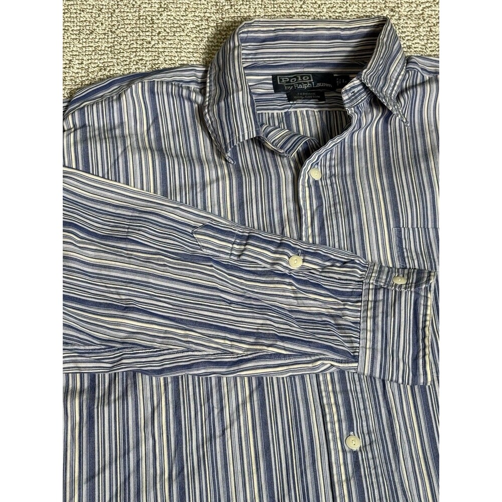 Polo Ralph Lauren Jerome Button Up Shirt Mens L Long Sleeve Blue White Stripe - Picture 2 of 7